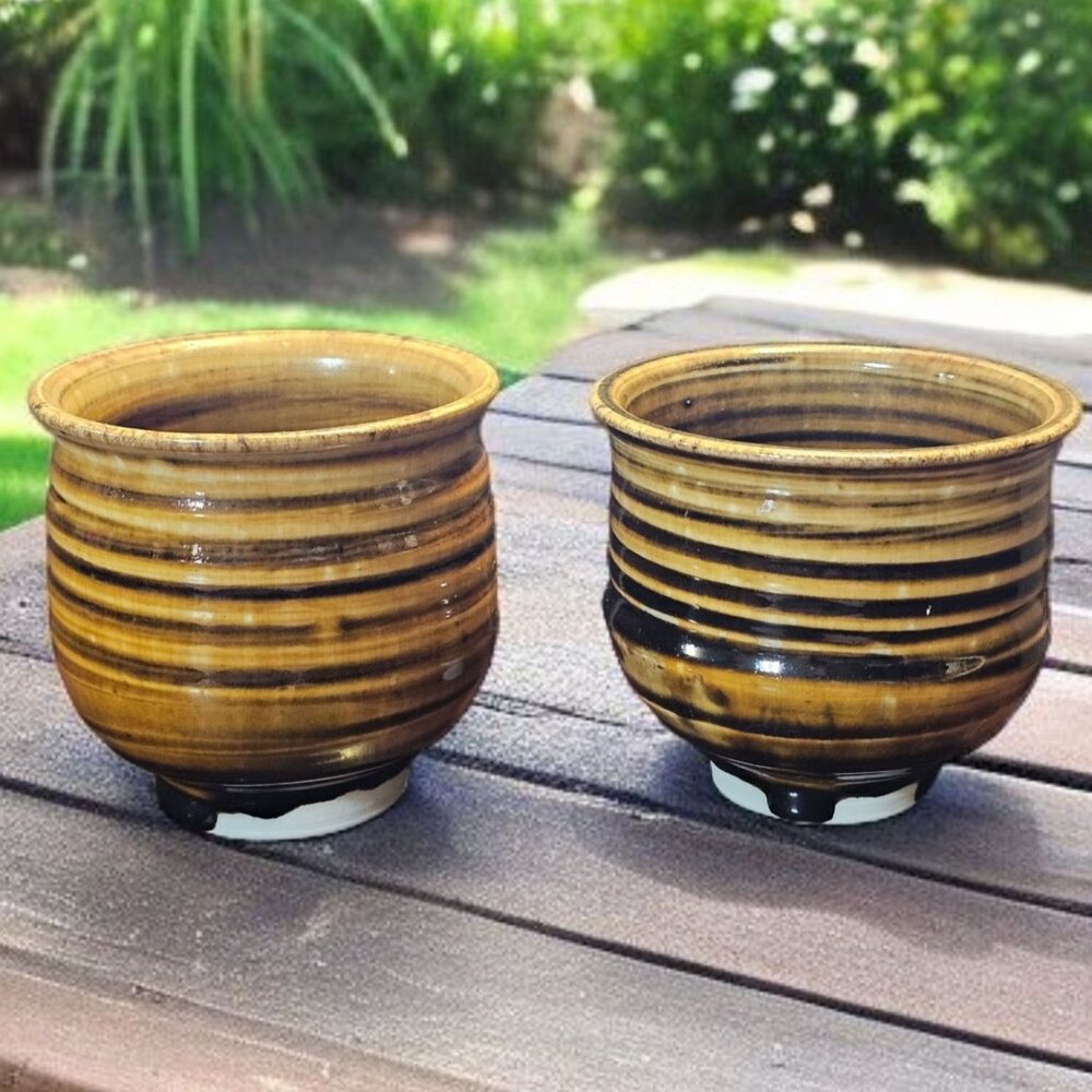 Vtg Signed MARK ZAMANTAKIS Studio Art Pottery Footed Ceramic Pots 3.5 Inches